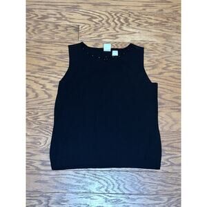 Emma James Women's Black Sleeveless Knit Sweater w/ Beaded Neckline, Size Large